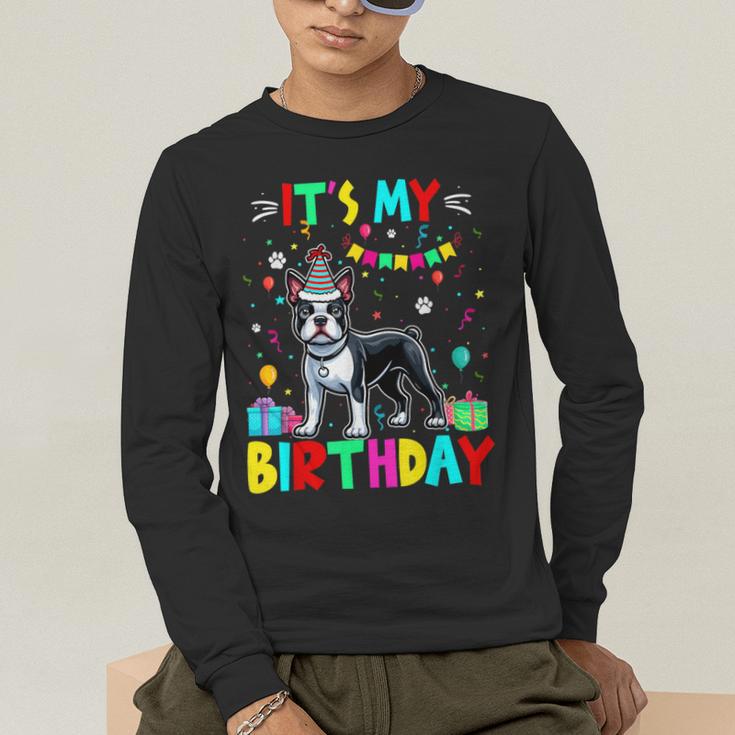 My Birthday Colorful Costume Boston Terrier Party Men's Long Sleeve T-Shirt, funny gift