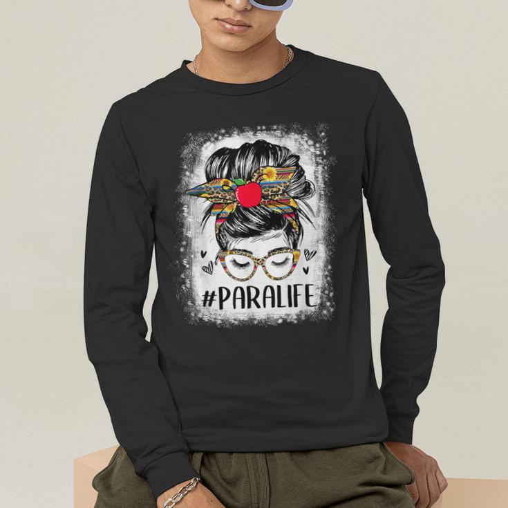 Bleached Teacher Para Life Paraprofessional Cute Messy Bun For Men Women Girls Kids Men's Long Sleeve T-Shirt, funny gift