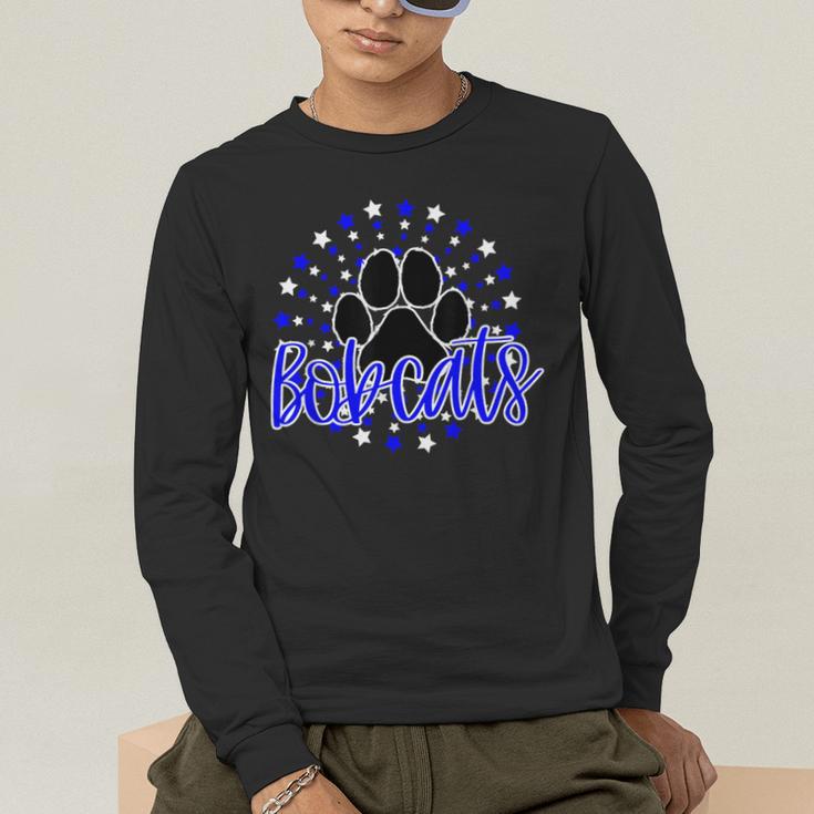 Blue Bobcats School Spirit Coquette Bow Mascot Teacher Men's Long Sleeve T-Shirt, funny gift Blue Bobcats School Spirit Coquette Bow Mascot Teacher Men's Long Sleeve T-Shirt, funny gift