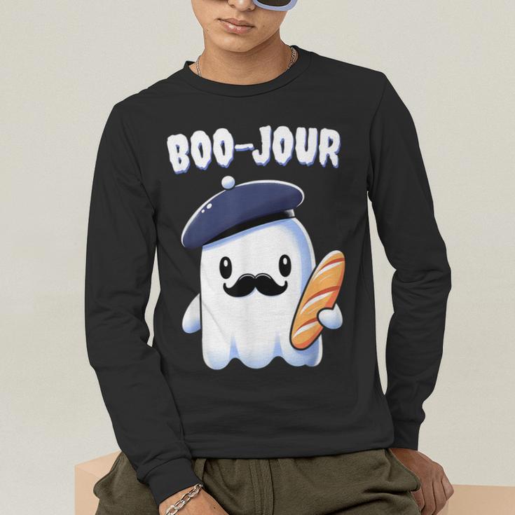 Boo Jour Ghost French Teacher Vintage Teacherlife Groovy Men's Long Sleeve T-Shirt, funny gift