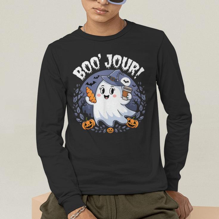 Boo Jour Ghost Halloween French Teacher Cute Coffe Croissant Men's Long Sleeve T-Shirt, funny gift Boo Jour Ghost Halloween French Teacher Cute Coffe Croissant Men's Long Sleeve T-Shirt, funny gift