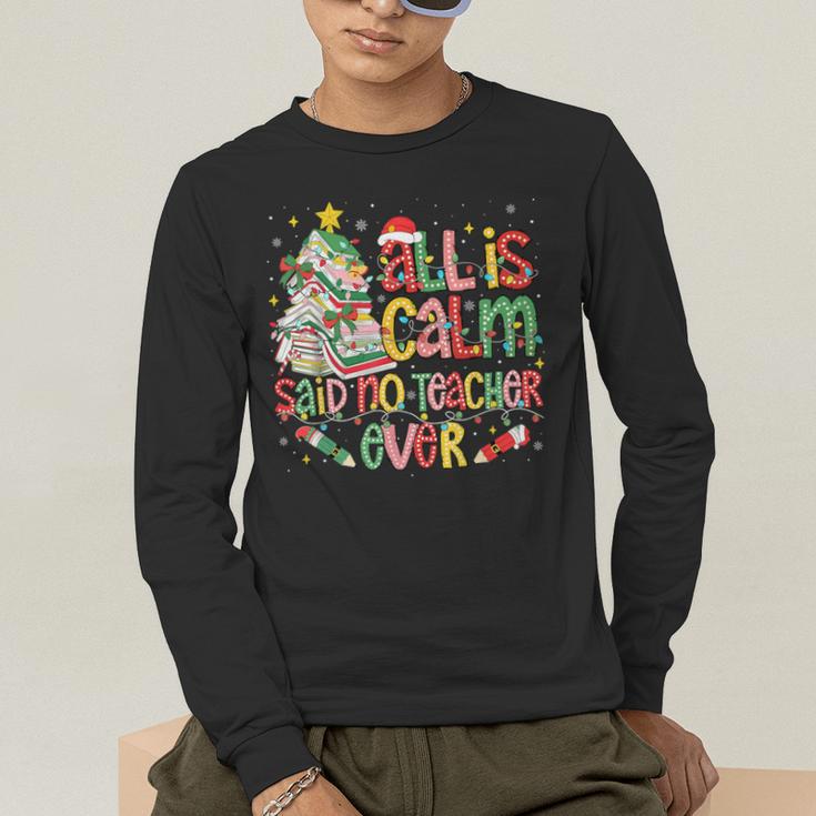 Book Tree All Is Calm Said No Teacher Ever Christmas Men's Long Sleeve T-Shirt, funny gift