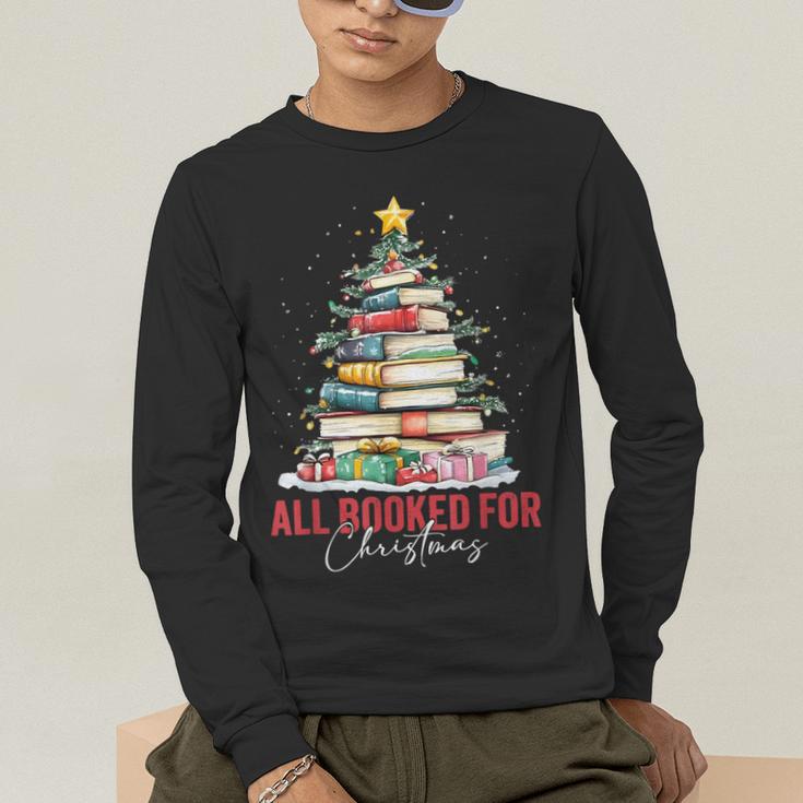 All Booked For Christmas Xmas Tree Teacher Holiday Pajamas Men's Long Sleeve T-Shirt, funny gift
