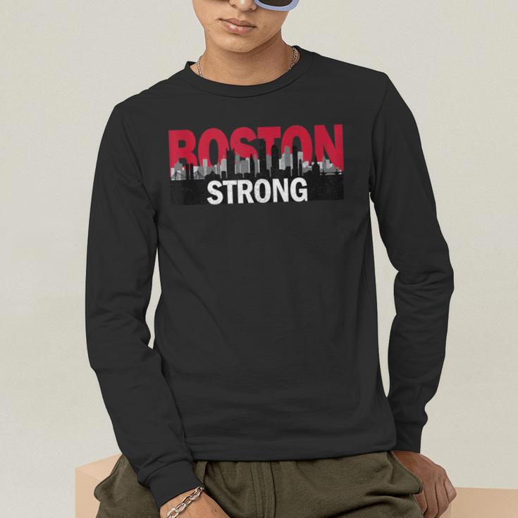 Boston Strong Logo Vintage Boston City Skyline Men's Long Sleeve T-Shirt, funny gift