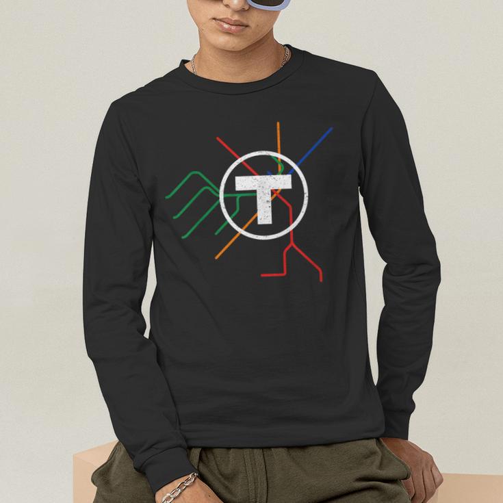 Boston T Subway Map Vintage MBTA Men's Long Sleeve T-Shirt, funny gift