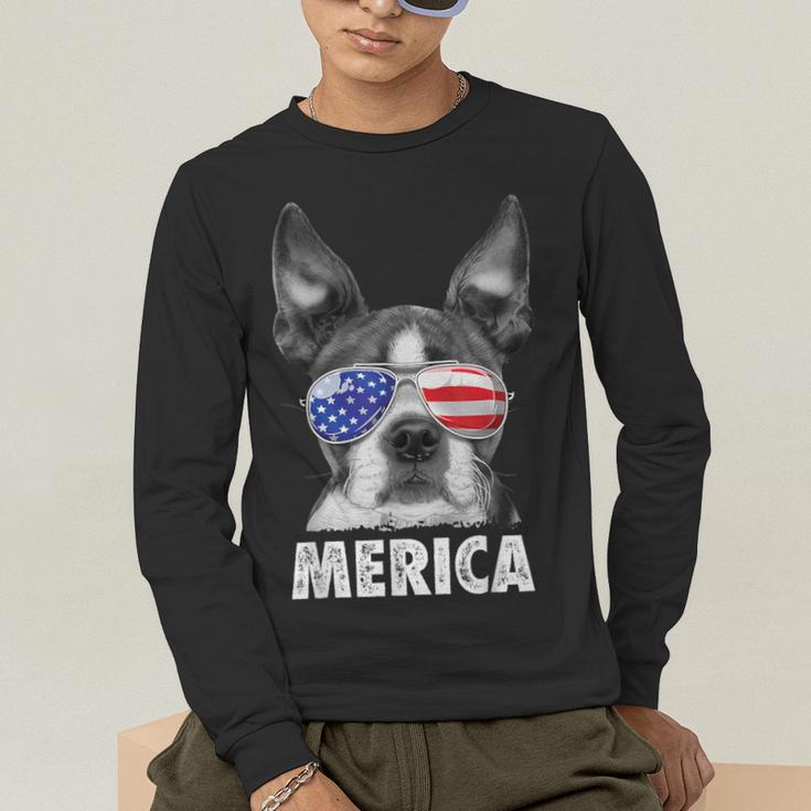 Boston Terrier 4th Of July Merica Men Women USA Flag Vintage Men's Long Sleeve T-Shirt, funny gift