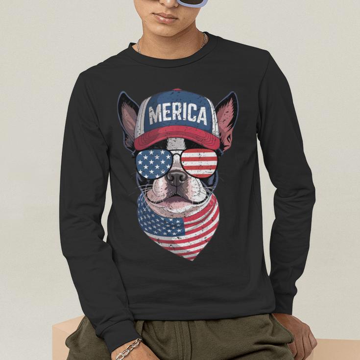 Boston Terrier 4th Of July US Merica Bostie Dog Patriotic For Men Women Kids Men's Long Sleeve T-Shirt, funny gift