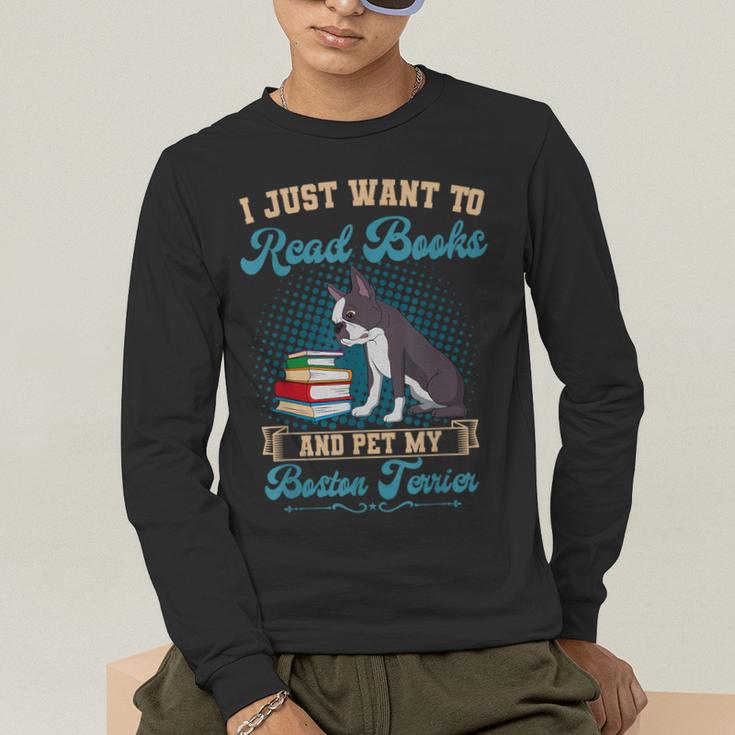 Boston Terrier American Gentleman Bibliophile Book Lover Men's Long Sleeve T-Shirt, funny gift