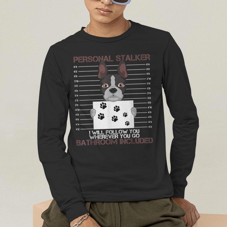 Boston Terrier American Gentleman Personal Stalker Dog Lover Men's Long Sleeve T-Shirt, funny gift