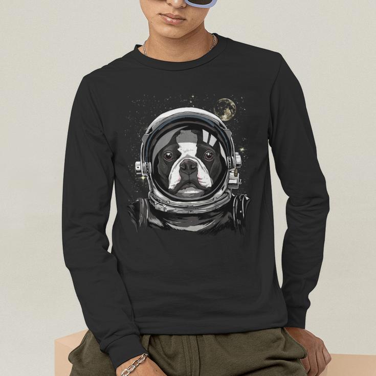 Boston Terrier Astronaut Shirt Spaceman Dog Space Lover Men's Long Sleeve T-Shirt, funny gift