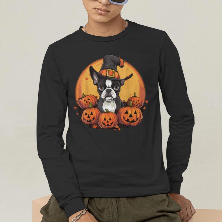 Boston Terrier Bostie Dog Breed Pet Halloween Pumpkins Men's Long Sleeve T-Shirt, funny gift