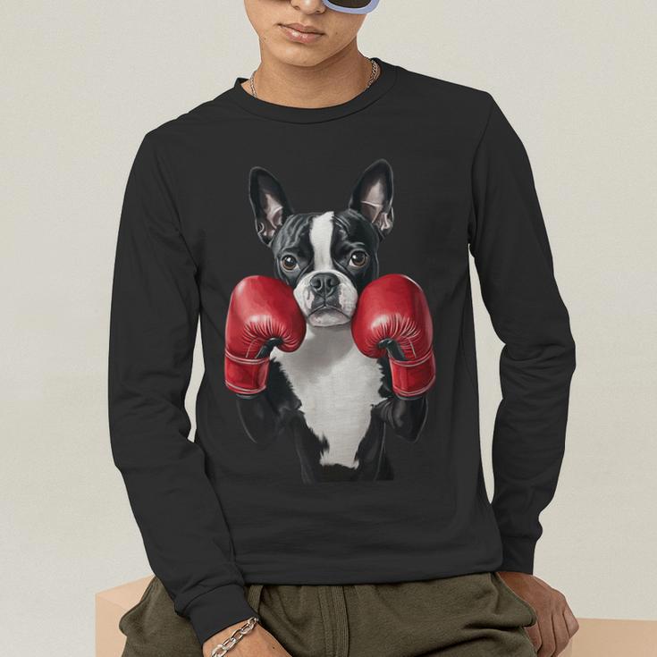Boston Terrier Boxing Men's Long Sleeve T-Shirt, funny gift