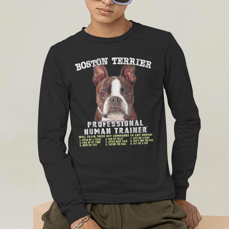 Boston Terrier Brindle Dog Professional Human Trainer Men's Long Sleeve T-Shirt, funny gift