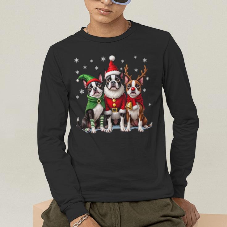 Boston Terrier Christmas Dogs Santa Reindeer Elf Men's Long Sleeve T-Shirt, funny gift
