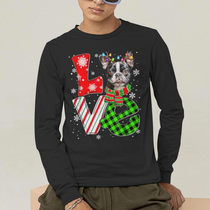 Boston Terrier Christmas Tree Lights Santa Dog Xmas For Men Women Kids Men's Long Sleeve T-Shirt, funny gift