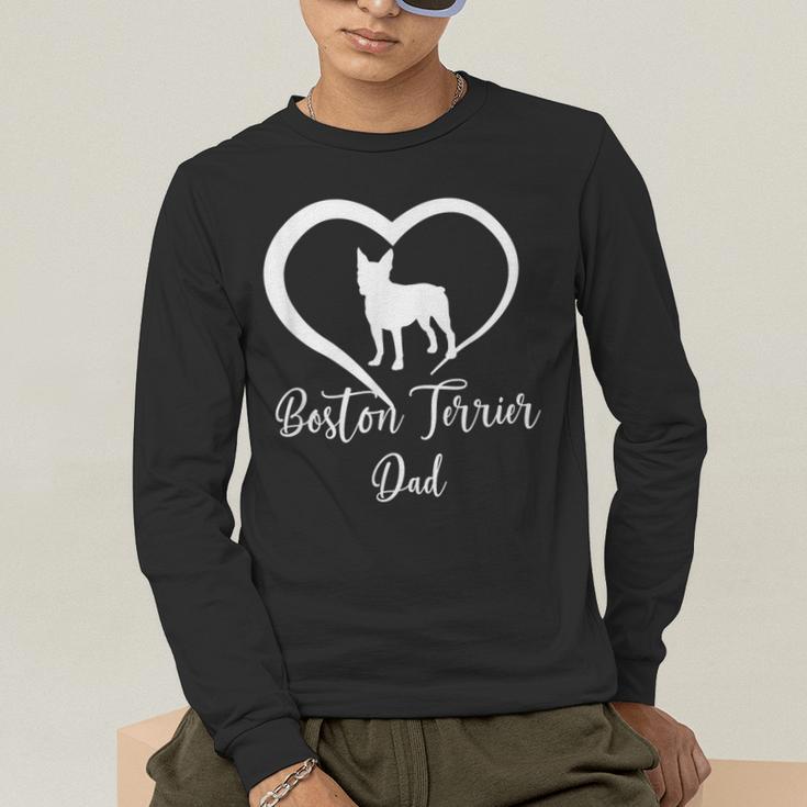 Boston Terrier Dad Cute Boston Terrier Silhouette Heart Men's Long Sleeve T-Shirt, funny gift
