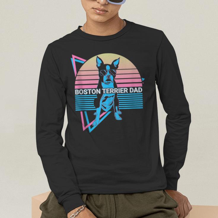 Boston Terrier Dad Retro Men's Long Sleeve T-Shirt, funny gift