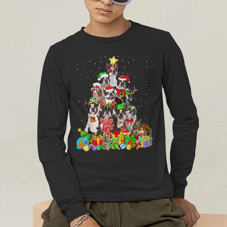 Boston Terrier Dog Christmas Tree Lights Xmas Pajama For Men Women Kids Men's Long Sleeve T-Shirt, funny gift