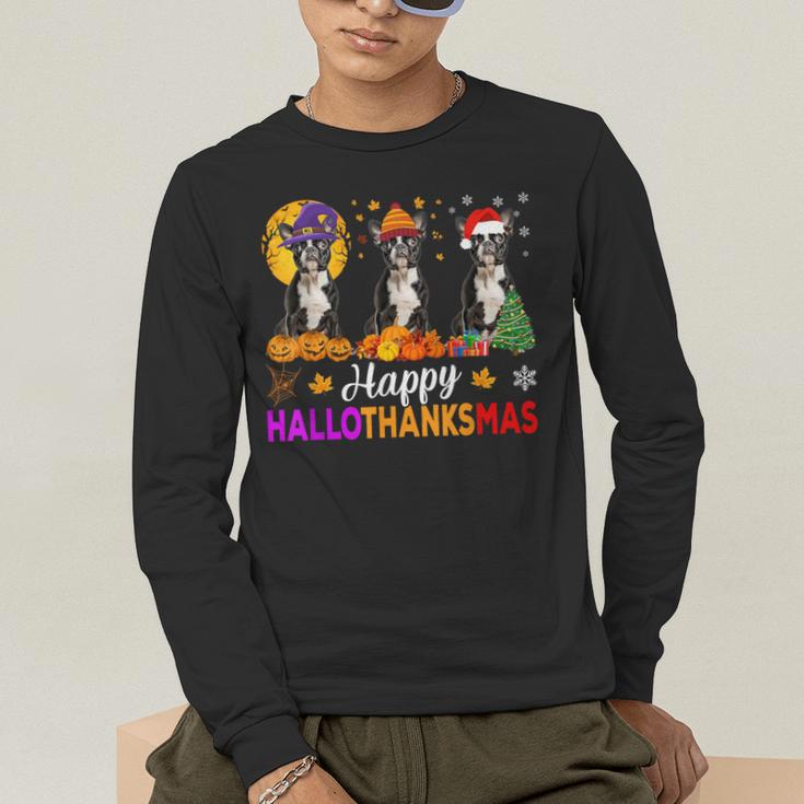 Boston Terrier Dog Halloween Christmas Hallothanksmas Men Women Kids Men's Long Sleeve T-Shirt, funny gift