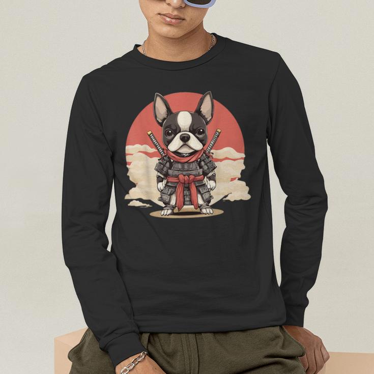 Boston Terrier Dog Japanese Style Samurai Dogs Men's Long Sleeve T-Shirt, funny gift