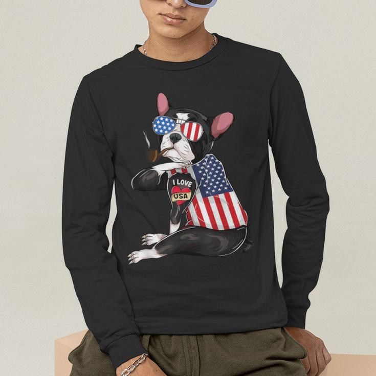 Boston Terrier Dog Merica 4th Of July Usa American Flag Men Men's Long Sleeve T-Shirt, funny gift