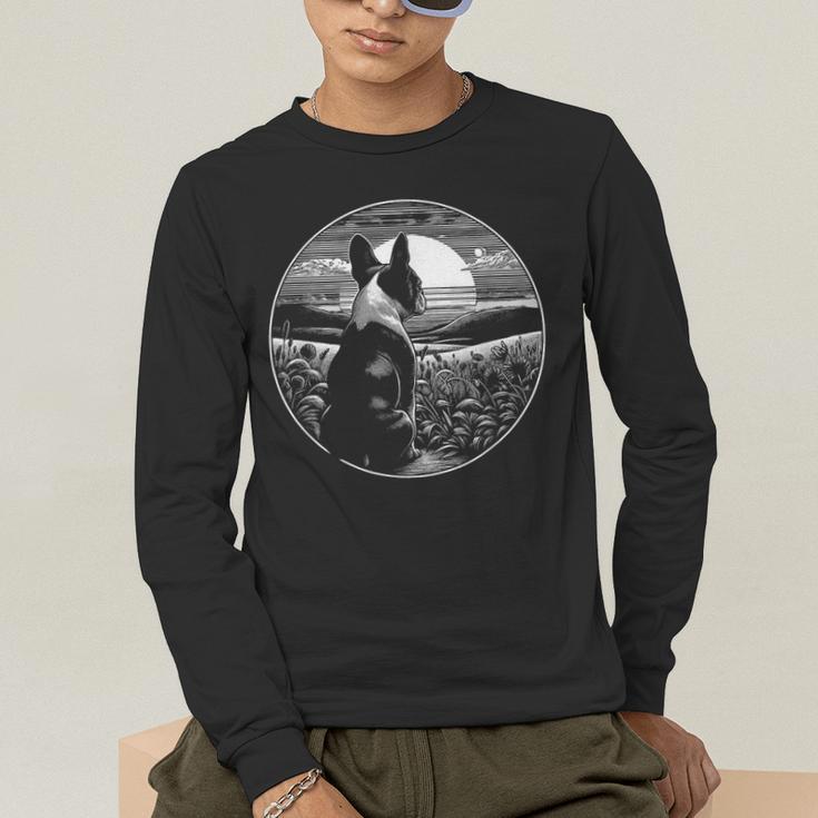 Boston Terrier Dog Nature Scene Graphic Art Men Women Girls Kids Men's Long Sleeve T-Shirt, funny gift