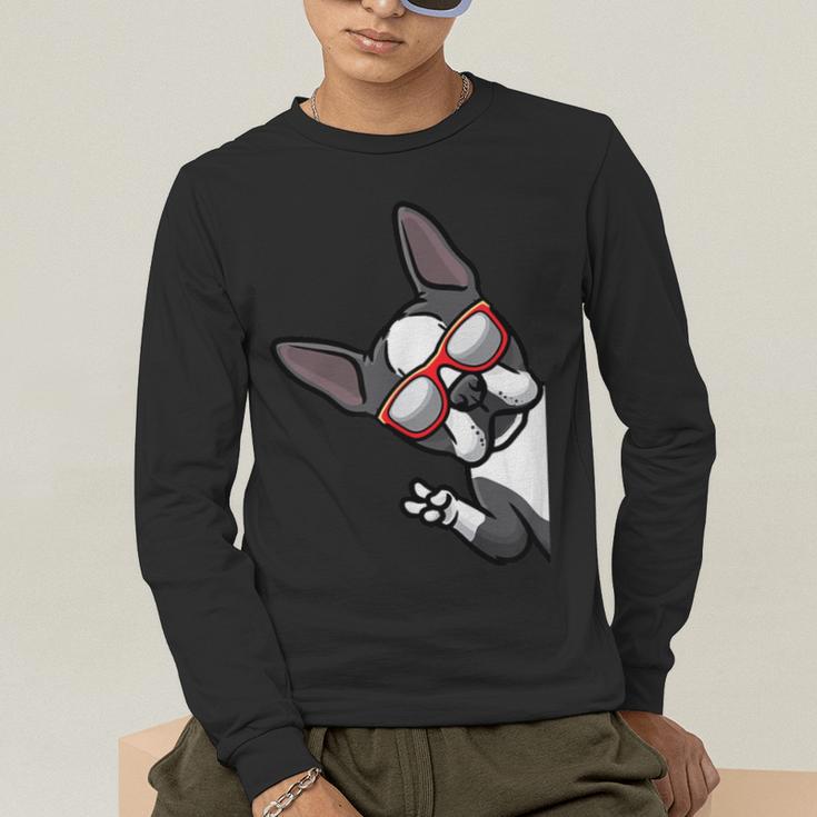 Boston Terrier Dog From Side Boston Bull Men's Long Sleeve T-Shirt, funny gift