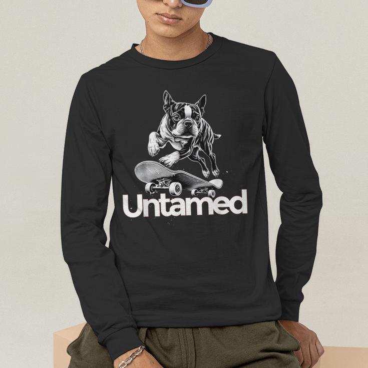 Boston Terrier Dog Untamed For Men Women Men's Long Sleeve T-Shirt, funny gift