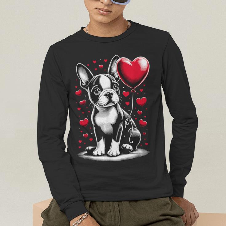 Boston Terrier Dog Valentine's Day Dog Owner Men's Long Sleeve T-Shirt, funny gift