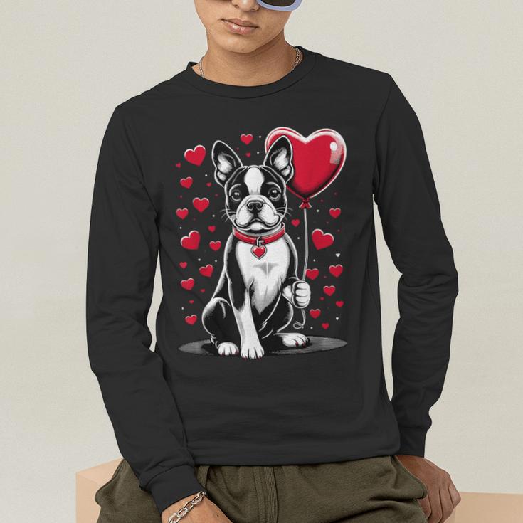 Boston Terrier Dog Valentine's Day Dog Owner Valentine Men's Long Sleeve T-Shirt, funny gift