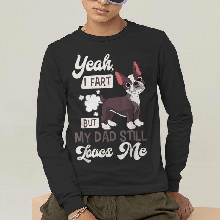 Boston Terrier Fart American Gentleman Non-Sporting Dog Men's Long Sleeve T-Shirt, funny gift