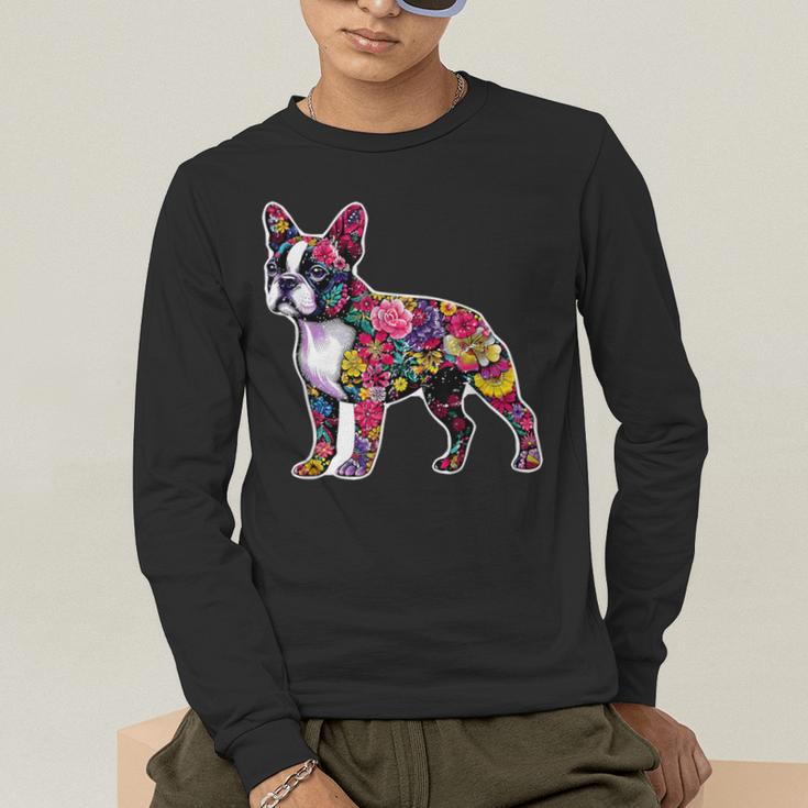 Boston Terrier Floral Dog Lover Vintage Distressed For Men Women Kids Men's Long Sleeve T-Shirt, funny gift