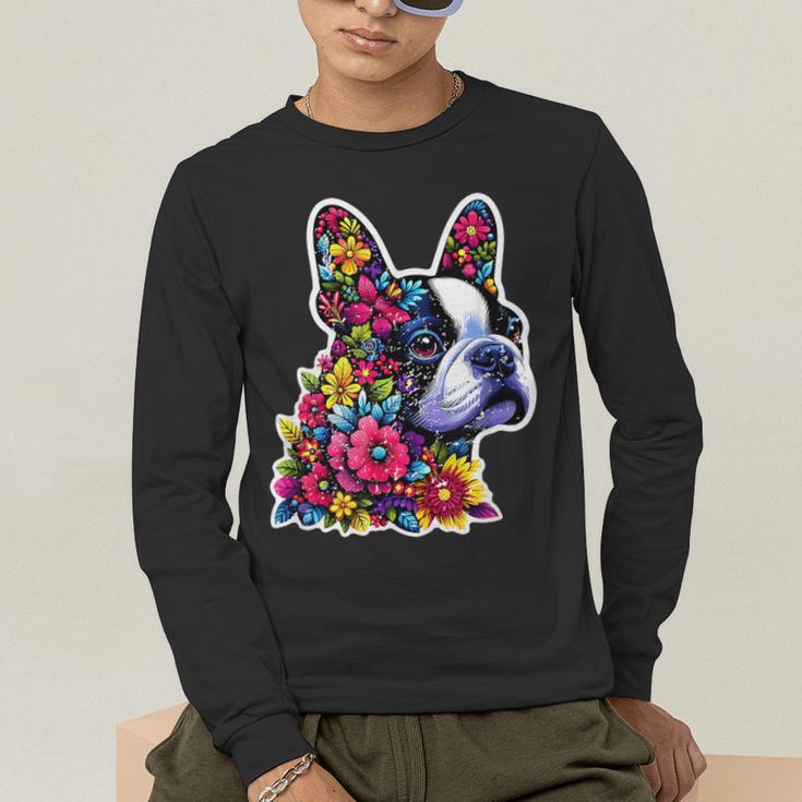 Boston Terrier Floral Vintage Dog Mom Distressed Men Women Kids Men's Long Sleeve T-Shirt, funny gift