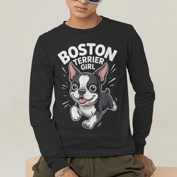 Boston Terrier Girl Cute Cartoon For Dog Owners Pet Terrier Men's Long Sleeve T-Shirt, funny gift