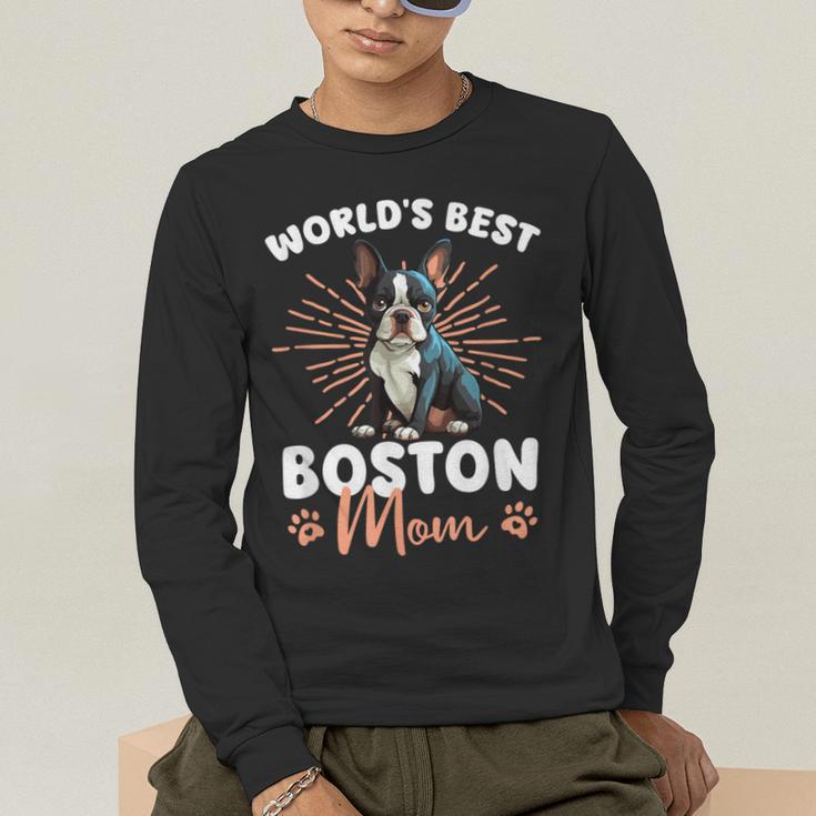 Boston Terrier Groovy World's Best Boston Mom Men's Long Sleeve T-Shirt, funny gift