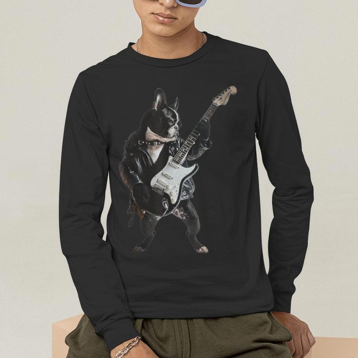 Boston Terrier Guitar Men's Long Sleeve T-Shirt, funny gift