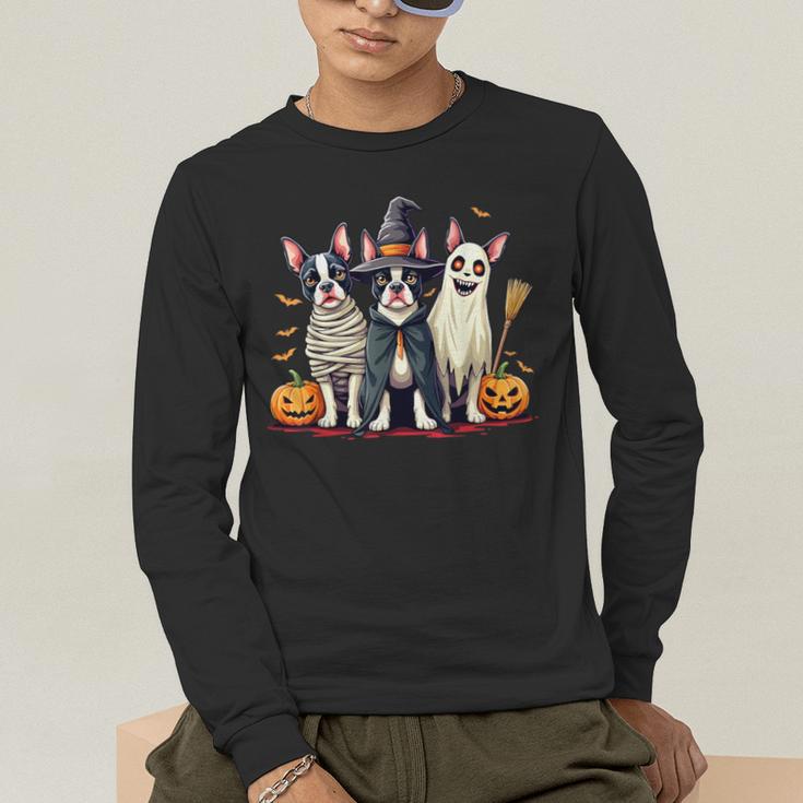 Boston Terrier Halloween Costume Mummy Witch Ghost Dog Lover For Men Women Kids Men's Long Sleeve T-Shirt, funny gift