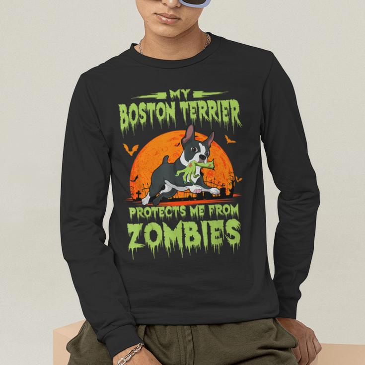 Boston Terrier Halloween Zombie American Gentleman Dog Lover Men's Long Sleeve T-Shirt, funny gift
