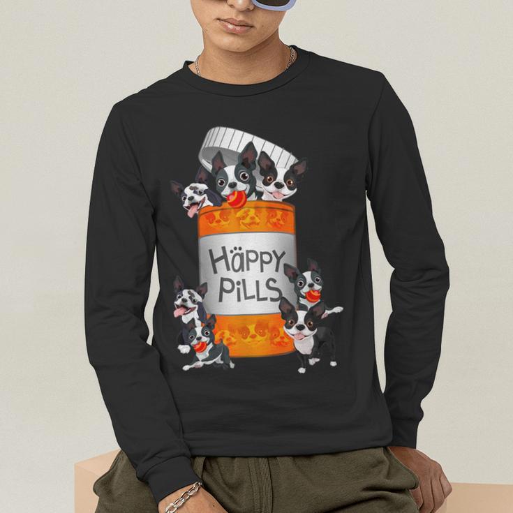 Boston Terrier Happy Pills T-Shirt Men's Long Sleeve T-Shirt, funny gift