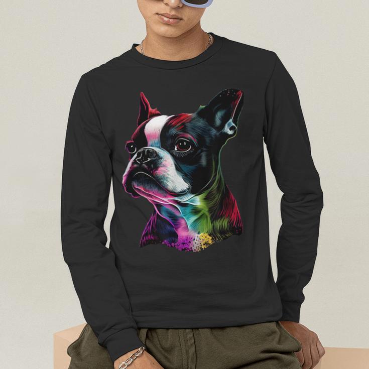 Boston Terrier Lovers Colorful Pop Art Boston Terrier Men's Long Sleeve T-Shirt, funny gift