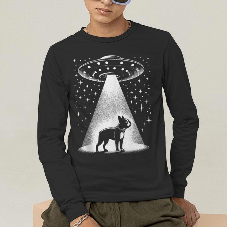 Boston Terrier Mom Dad Dog Alien UFO Men's Long Sleeve T-Shirt, funny gift