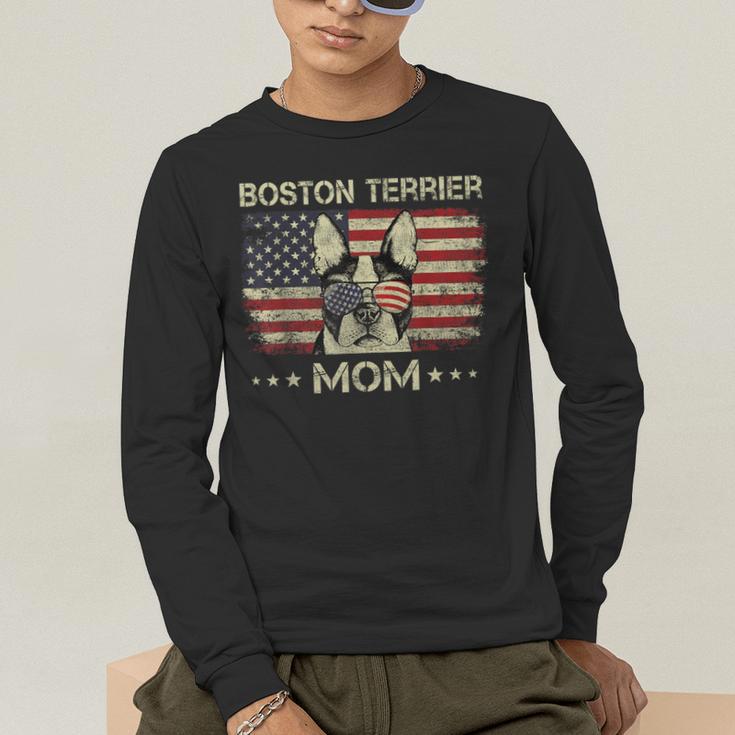 Boston Terrier Mom Dog Lovers American Flag 4th Of July Men's Long Sleeve T-Shirt, funny gift