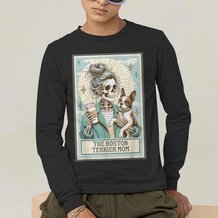 Boston Terrier Mom Skeleton Tarot Card Witch Vibes Dog Mom Men's Long Sleeve T-Shirt, funny gift