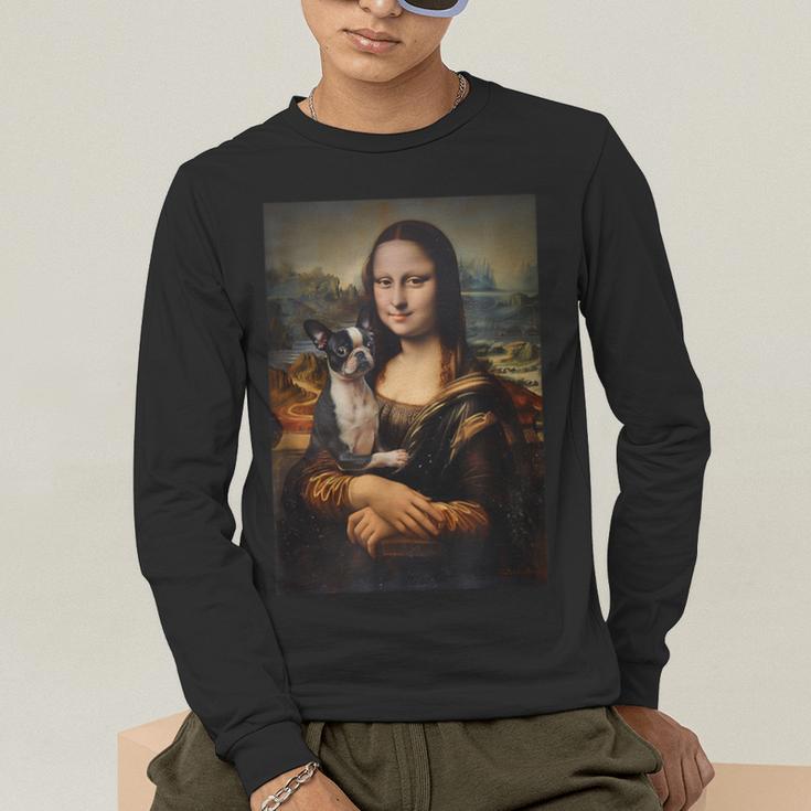 Boston Terrier Mona Lisa Painting Art Dog Mom Dad For Men Women Kids Men's Long Sleeve T-Shirt, funny gift