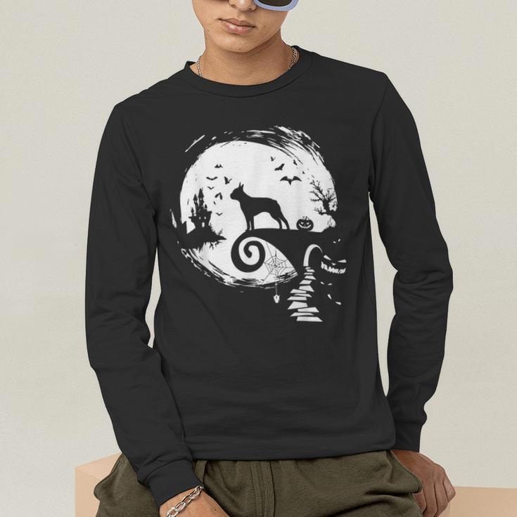 Boston Terrier And Moon Halloween Costume Dog Lover Men's Long Sleeve T-Shirt, funny gift