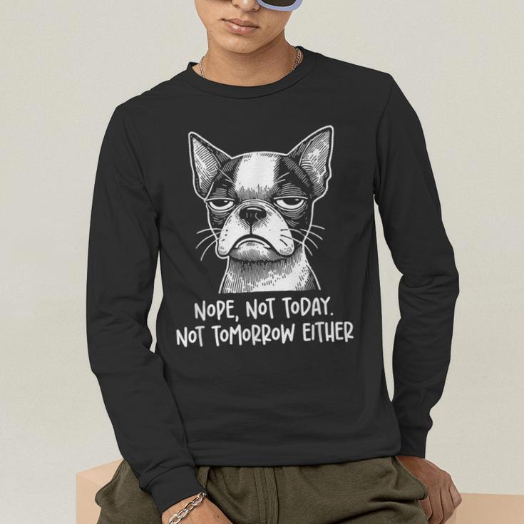 Boston Terrier Nope Not Today Not Tomorrow Either Sarcastic Men's Long Sleeve T-Shirt, funny gift