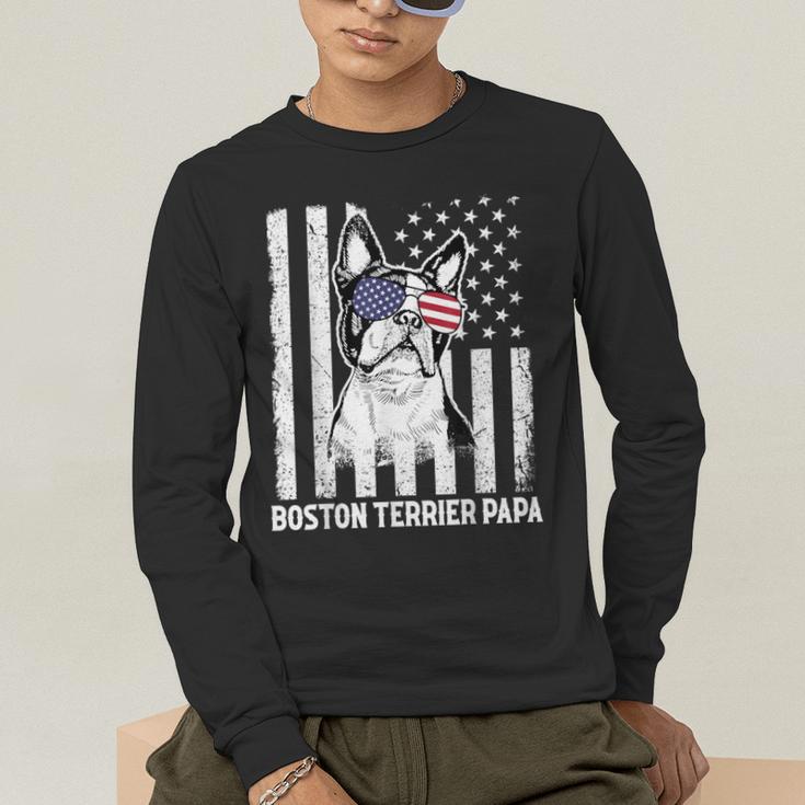 Boston Terrier Papa Cool Dog Lover USA American Flag Men Women Men's Long Sleeve T-Shirt, funny gift