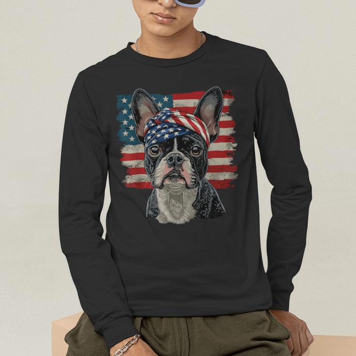 Boston Terrier Patriotic 4th Of July USA American Flag Men's Long Sleeve T-Shirt, funny gift