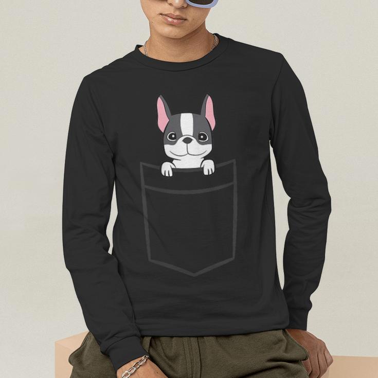 Boston Terrier In The Pocket Cute Boston Terrier Dog For Men Women Girls Kids Men's Long Sleeve T-Shirt, funny gift