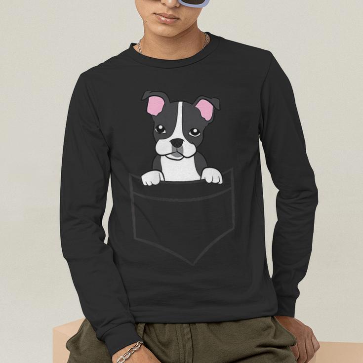 Boston Terrier In The Pocket Cute Pocket Boston Terrier Men's Long Sleeve T-Shirt, funny gift